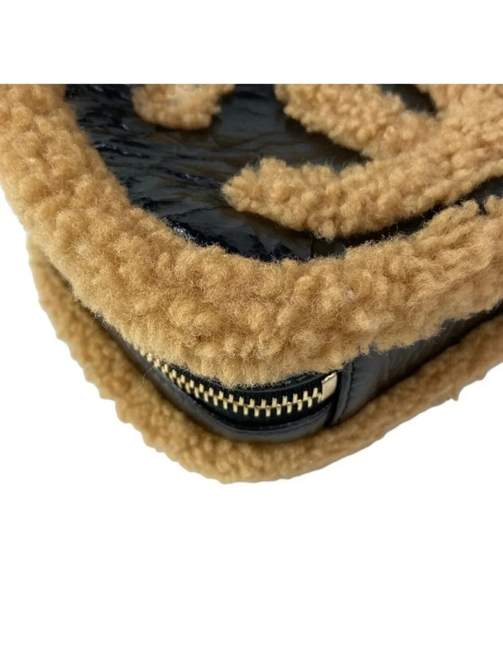 Chanel Waist Pouch CC Mania Black Light Brown Gold CC Logo Shearling